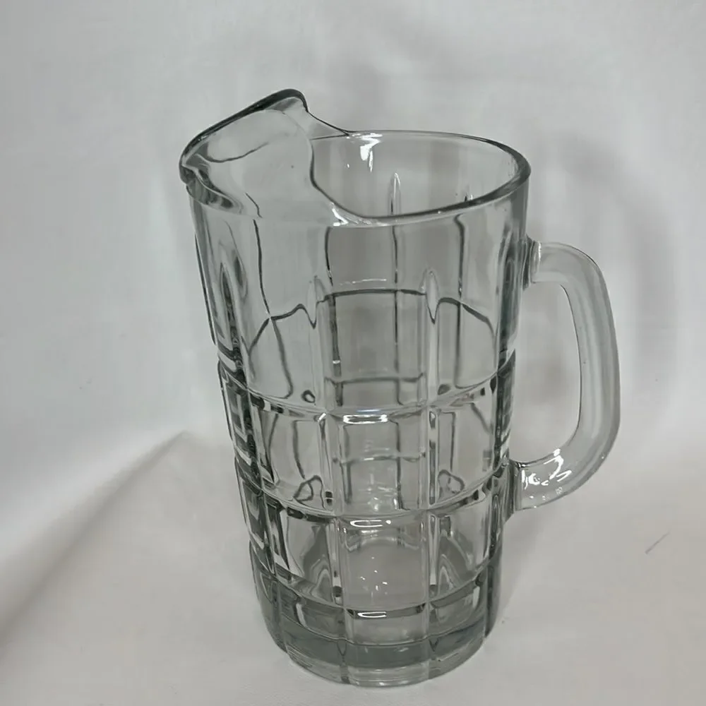 Anchor Hocking Glass Pitcher Tartan Square Paneled Handle 7 Cups Or 56 Oz